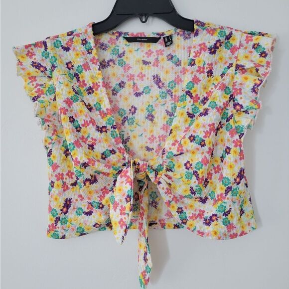 Vero Moda Tie Front Floral Print Crop Top NWOT - Picture 1 of 4